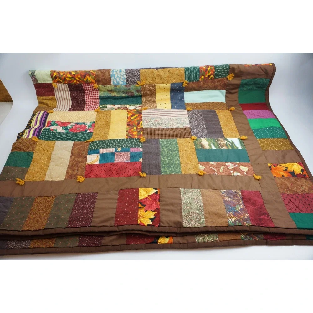 Handmade Patchwork Quilt Multi-color Floral Paisley Yarn Tie Vintage Good